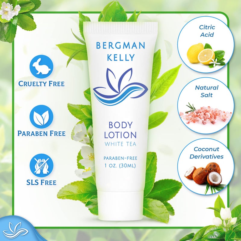 BERGMAN KELLY - Travel Size Lotion - 1 fl oz, 50 PK, White Tea - Delight Your Guests with Invigorating and Refreshing Body Lotion - Quality Mini and Small Size Guest Hotel Toiletries in Bulk - Image 2